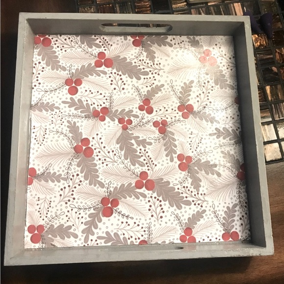 Gray Distressed Wood Berries Christmas Tray - Picture 2 of 4
